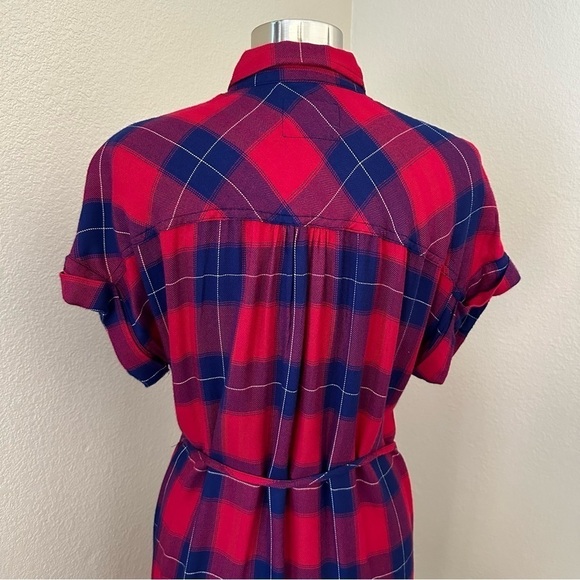 Rails Haley Flannel Plaid in Ruby and Navy Check Button Up Shirt Dress - Picture 9 of 14